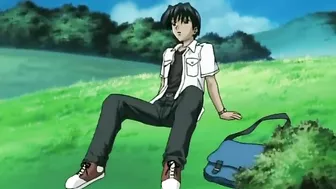 Rainy day hentai scene with virgin schoolgirl having steamy outdoor sex.