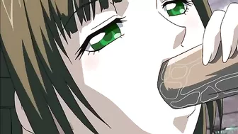 A tied-up schoolgirl is sexually ravaged by a monstrous creature in an intense hentai scene.