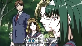 A tied-up schoolgirl is sexually ravaged by a monstrous creature in an intense hentai scene.