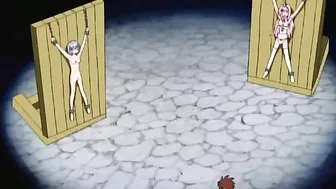 A cute young woman with a small body is bound and penetrated by multiple tentacle appendages in every orifice.