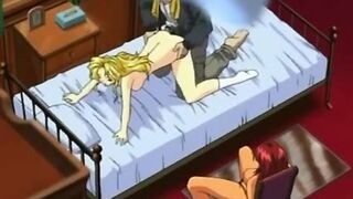 A horny schoolgirl is taken advantage of by a pervert and her friend watches in horror on a hentai website.