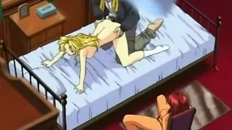 A horny schoolgirl is taken advantage of by a pervert and her friend watches in horror on a hentai website.