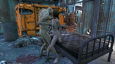 Hentai video featuring a Fallout 4 character and a young woman having sex throughout the day.