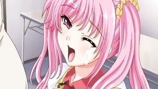 A pink-haired teen is sexually exploited in a hentai video.