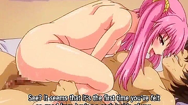 A pink-haired teen is sexually exploited in a hentai video.