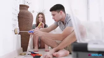 Teen coquette Nelya eats banana in front of Kastiel Cherry to turn him horny and get her cunny fucked