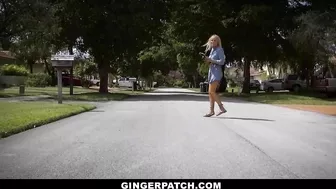 Babe with pale skin and long auburn hair Pyper Prentice has sex by the pool