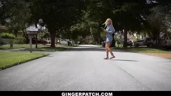 Ginger Lucy Foxx puts bodystocking on and gets red-haired pussy fucked