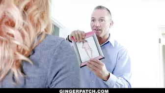 Ginger Lucy Foxx puts bodystocking on and gets red-haired pussy fucked