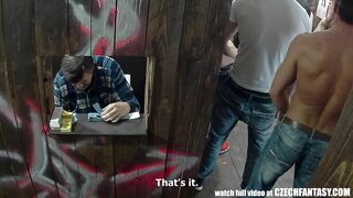Guys pay money to penetrate Czech whores through holes in walls