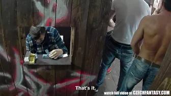 Guys pay money to penetrate Czech whores through holes in walls