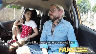 Student driver with bushy pussy fucked by tattooed BF when instructor wasn't around