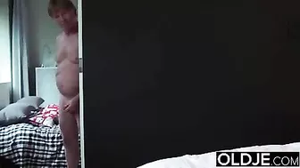 Old cock satisfies pussy of gorgeous girl with natural boobs