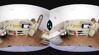 Chick forgets about cooking when sees cock of cameraman