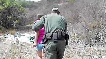 Border guard detained cute girl Bliss Dulce and fucked in the bushes