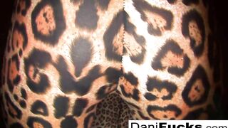 Swanky chick Dani Daniels in leopard outfit stimulates clitoris to the full