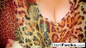 Swanky chick Dani Daniels in leopard outfit stimulates clitoris to the full