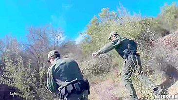 Strict border patrol officer fucked stunning babe among the trees