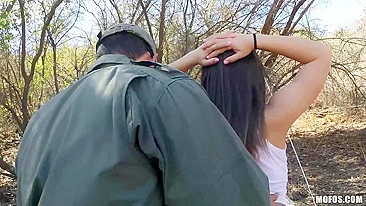 Strict border patrol officer fucked stunning babe among the trees