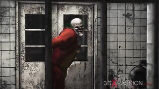 The evil clown violates a young girl in an abandoned hospital.