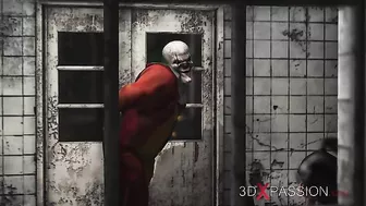 The evil clown violates a young girl in an abandoned hospital.