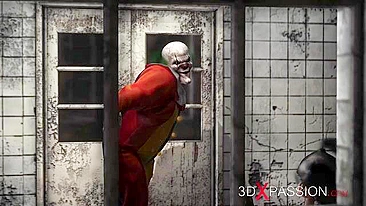 The evil clown violates a young girl in an abandoned hospital.