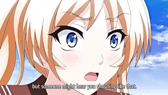 Busty anime schoolgirl gets fucked on school balcony in hentai video.