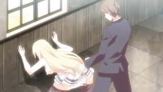 Hentai video shows a dirty sensei having sex with a young blonde until she cums.