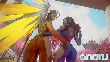 Overwatch Hentai - Mercy and D.Va's Hot Lez Action