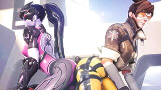 Widowmaker and Tracer's Steamy Makeout Session in Overwatch