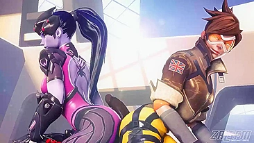 Widowmaker and Tracer's Steamy Makeout Session in Overwatch