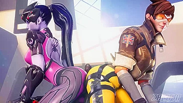 Widowmaker and Tracer's Steamy Makeout Session in Overwatch