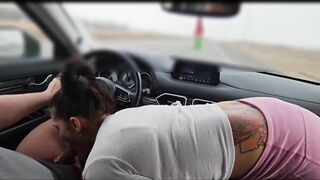 While driving highway my wife gets me blowjob she deserves messy cum in her mouth