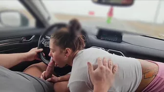 While driving highway my wife gets me blowjob she deserves messy cum in her mouth