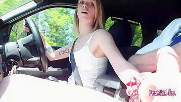 Horny wife gets me amazing handjob while driving on the highway!