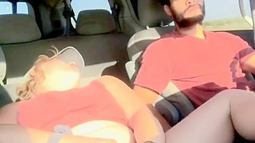 Fingering & playing with my cunt teasing my hubby while he driving on highway
