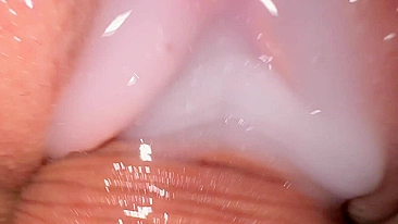 Beautiful pussy dripping with lube and cum, close-up fucking and cum shot.
