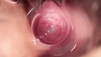 Lena's teenage pussy is filled with a transparent dildo in this intimate camera shot.