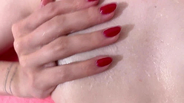 Sensual tender hand job with hot cum shot on your tits and smeared cum all over your body.