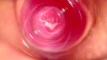 Camera captures intimate moment from within Lena's vagina.