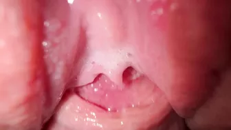 Sexy young girl with incredibly tight and creamy pussy in close-up shot.