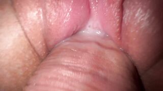 Intimate close-up of teen step sister's creamy pussy.