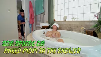 Son spying on naked mom in the shower during relaxation
