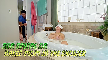 Son spying on naked mom in the shower during relaxation