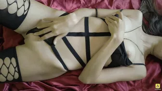 Teen girl masturbates in sexy lingerie.