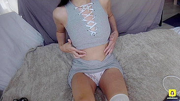 This shy girl masturbates on camera while savoring your cum.