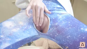 Sexy girl masturbates with a dildo in tight pants.