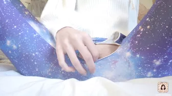 Sexy girl masturbates with a dildo in tight pants.