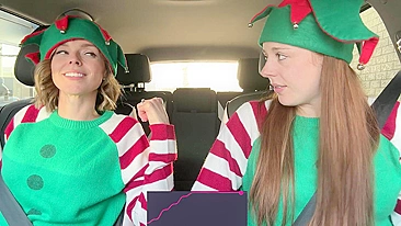 Sexy elf sluts fucking and masturbating with remote-controlled vibrators in a car.