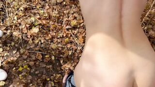 Two guys take turns eating me out during a fall hike before filling me with creamy cum and sharing it with each other.